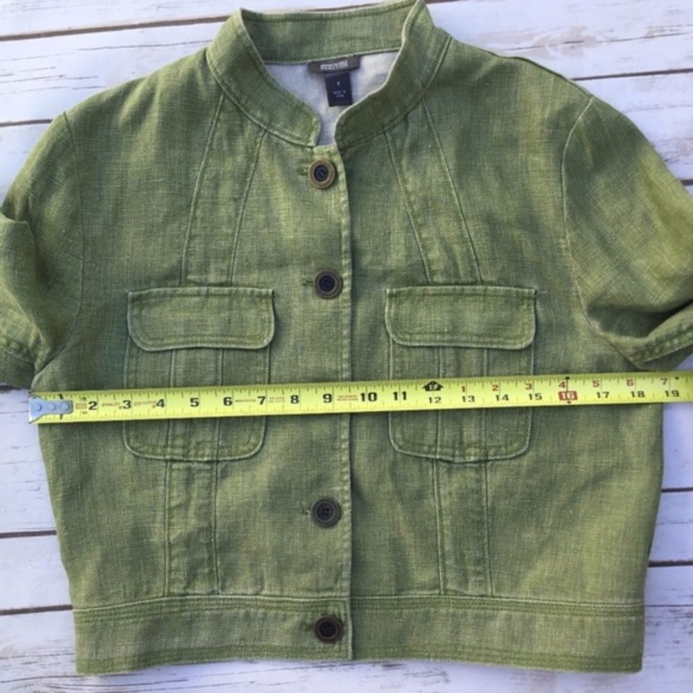 Kenneth Cole Reaction Green Cropped Linen Jacket - Picture 8 of 8